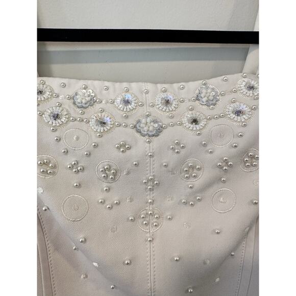 Karen Millen Off the shoulder BEADED BARDOT PENCIL DRESS Pearls Size 6 2084 - Picture 7 of 13